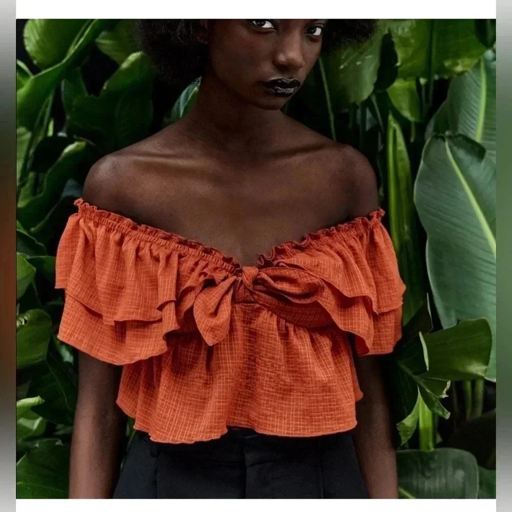 Zara Orange Crop Puffy Top NWT